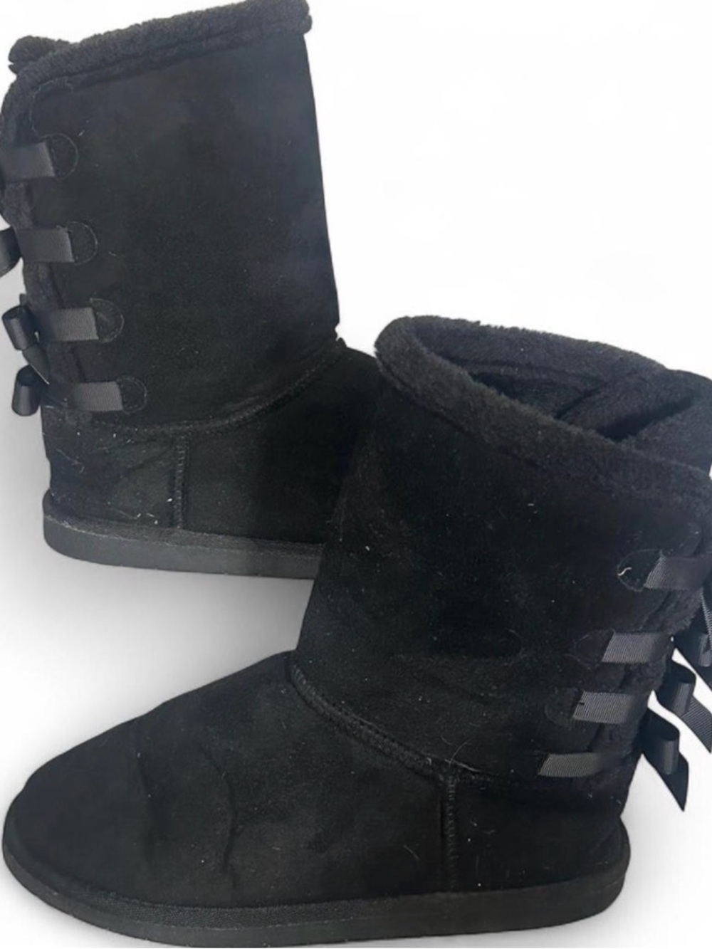 Black Faux Suede Bow Back Winter Boots